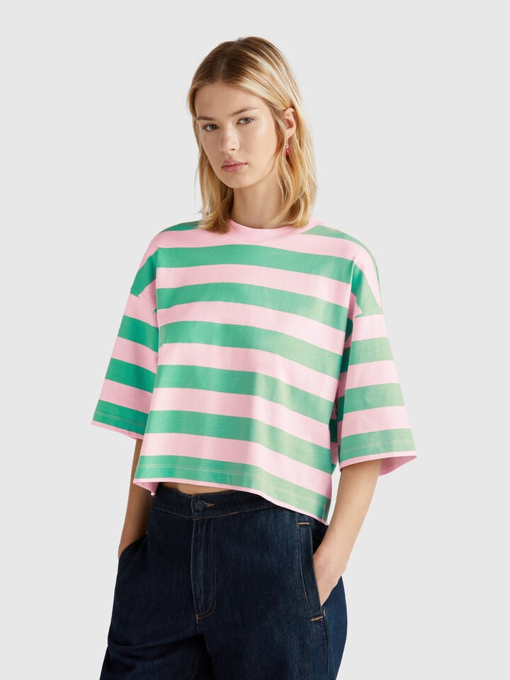benetton Green and pink striped t-shirt Green
