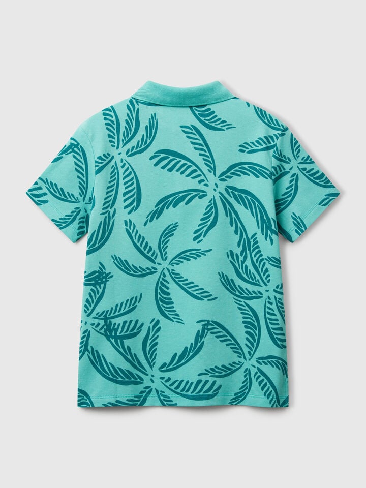 Benetton Green Polo With Tropical Print Green