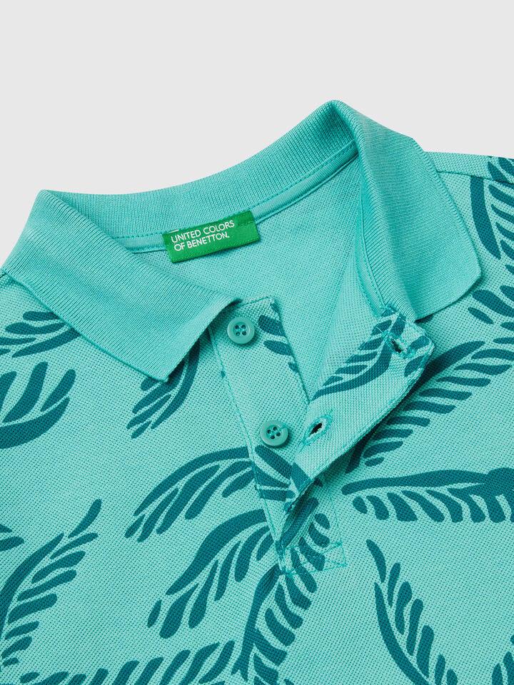 Benetton Green Polo With Tropical Print Green