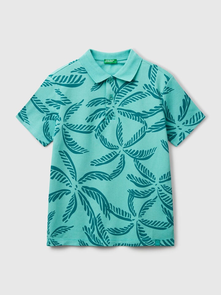 benetton Green polo with tropical print Green
