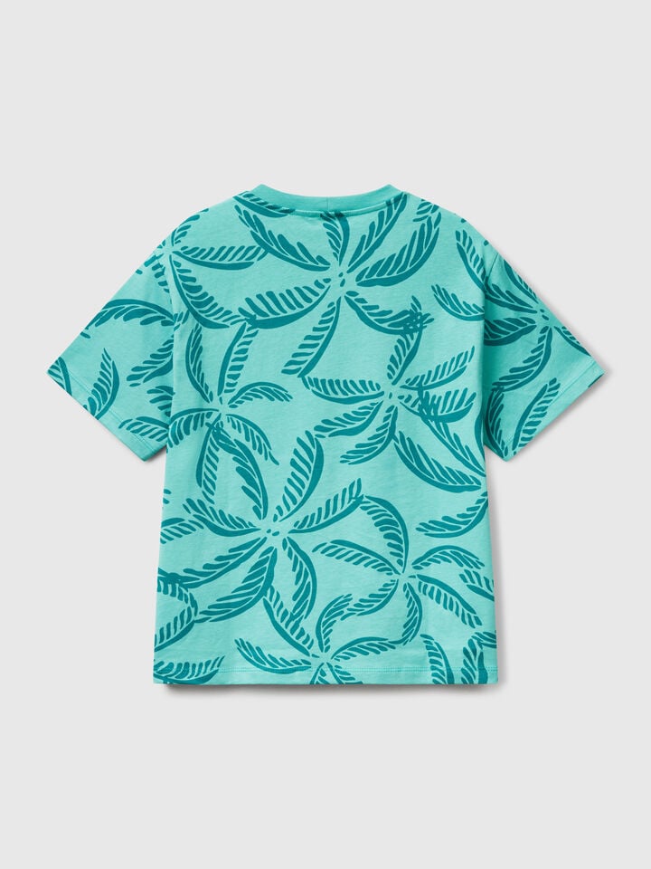 Benetton Green T-shirt With Tropical Print Green