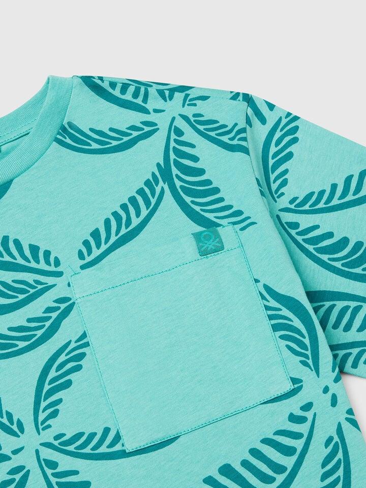 Benetton Green T-shirt With Tropical Print Green