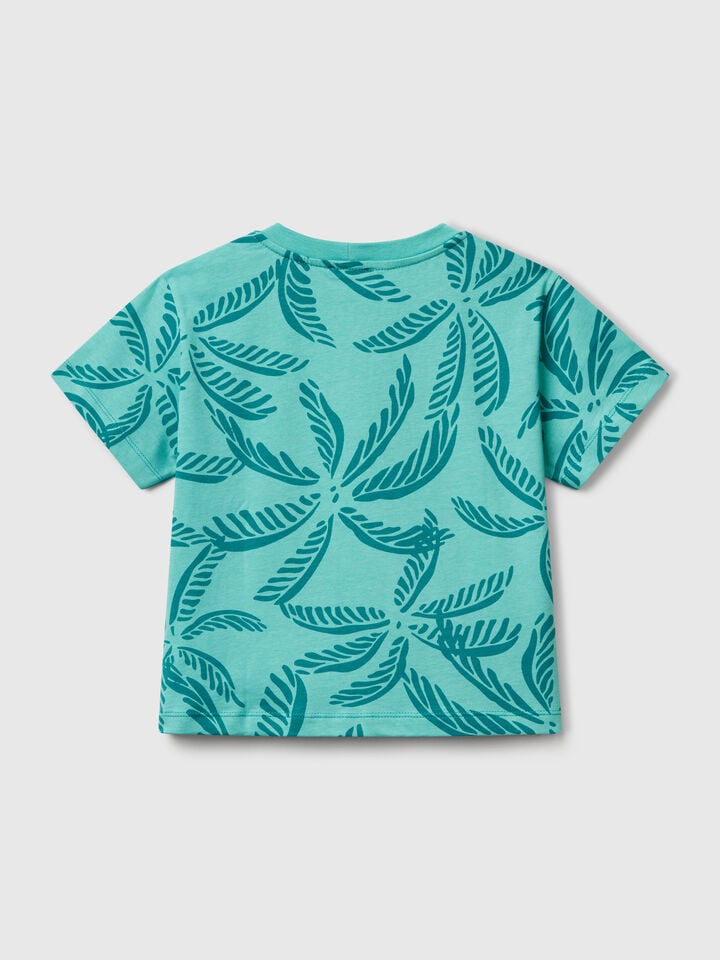 Benetton Green T-shirt With Tropical Print Green