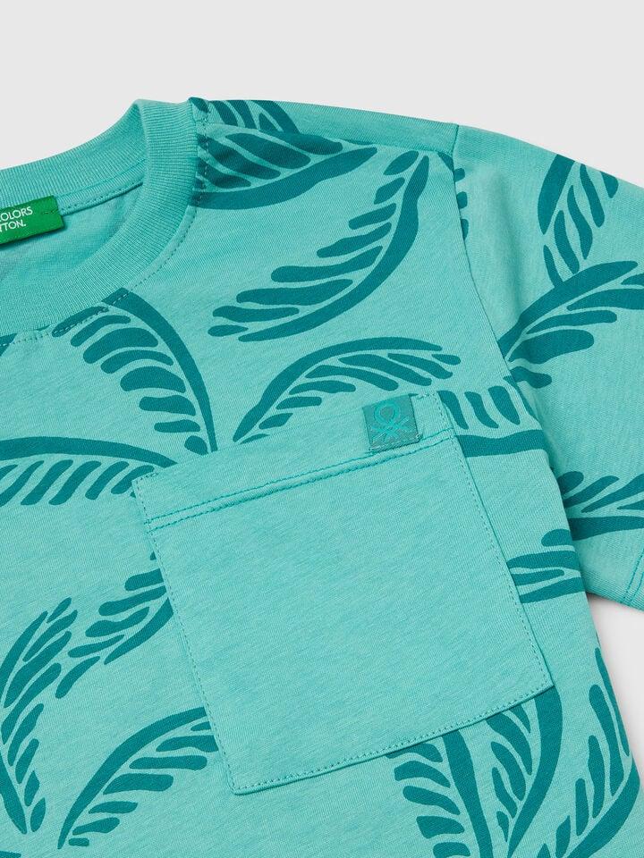 Benetton Green T-shirt With Tropical Print Green