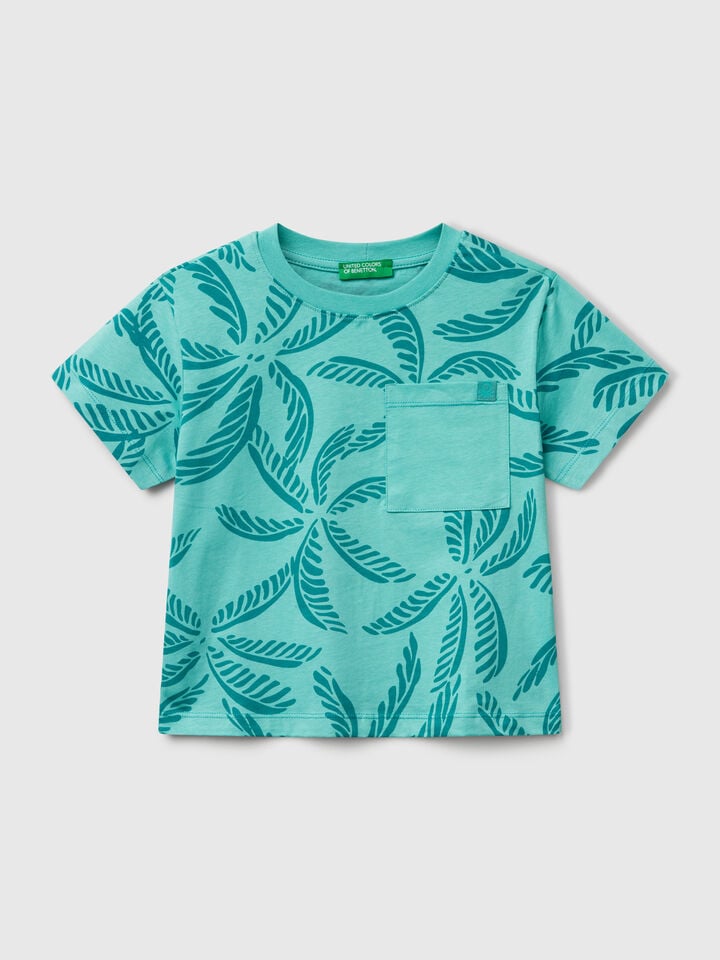 benetton Green t-shirt with tropical print Green