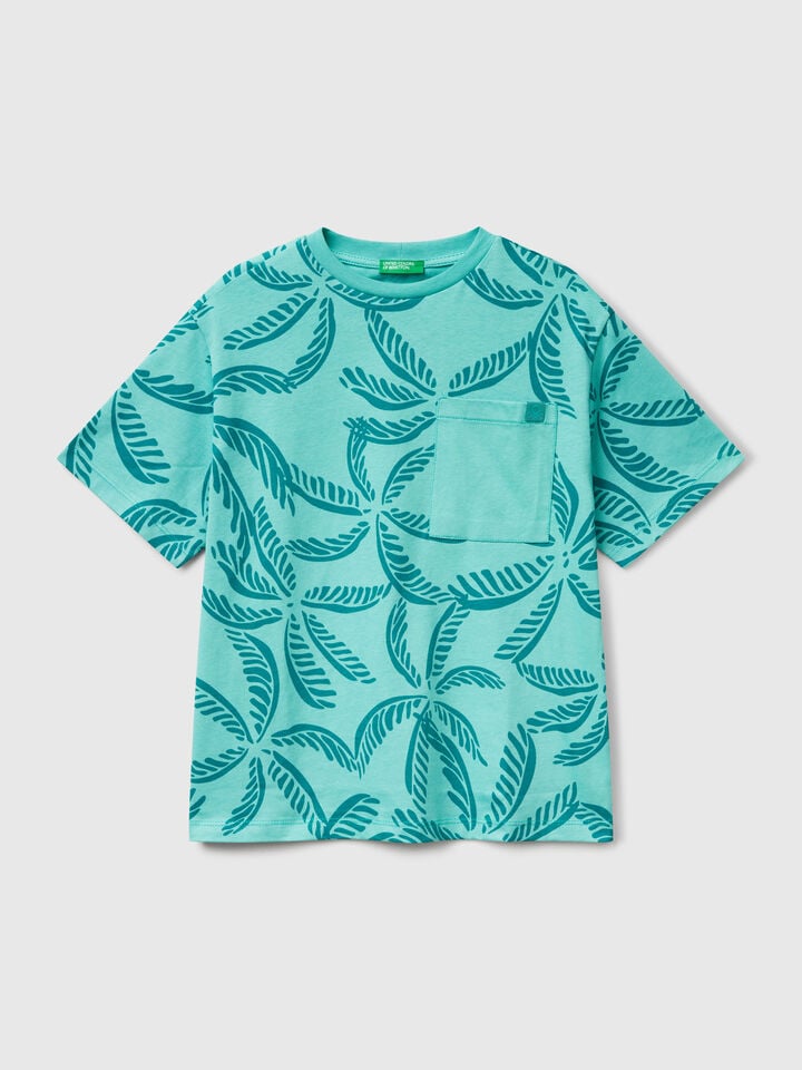 benetton Green t-shirt with tropical print Green