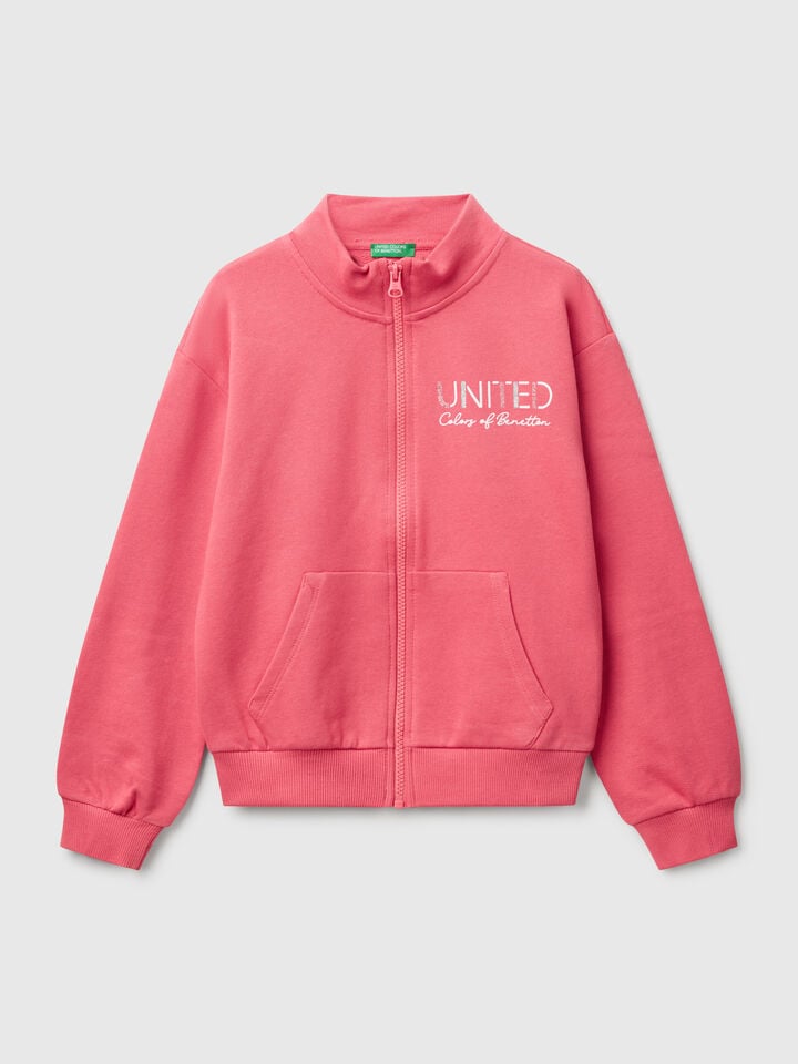 benetton High neck sweatshirt with zipper Cyclamen