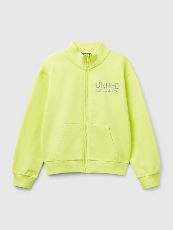 benetton High neck sweatshirt with zipper Lime