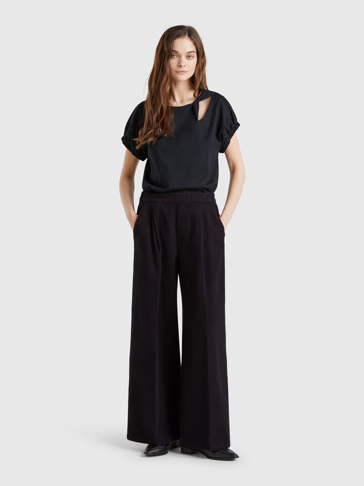 Benetton High-waisted Palazzo Trousers Black