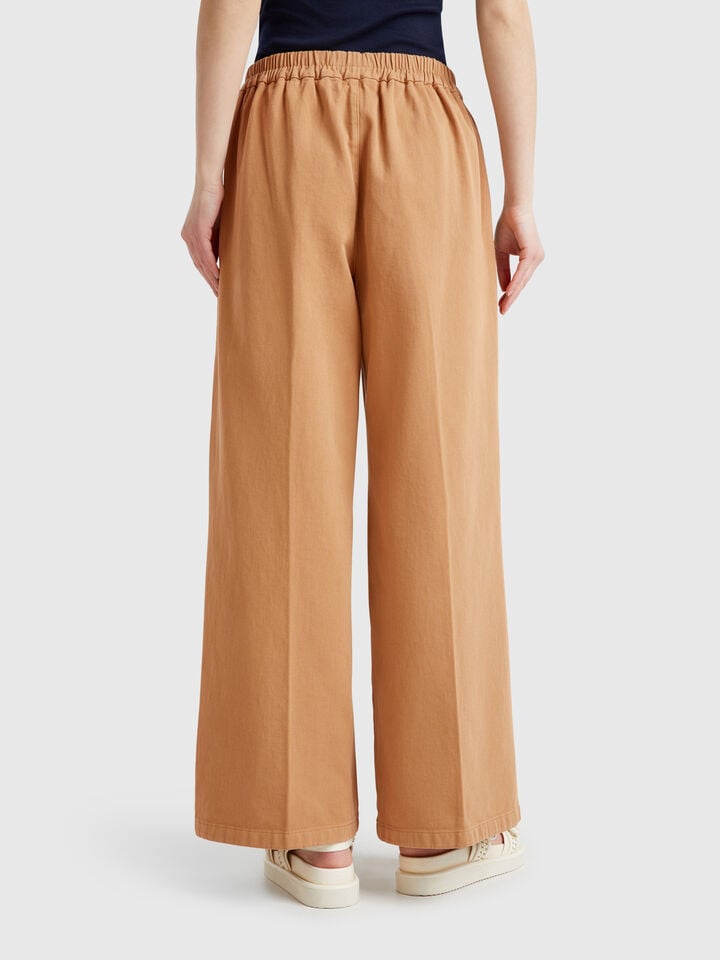Benetton High-waisted Palazzo Trousers Camel