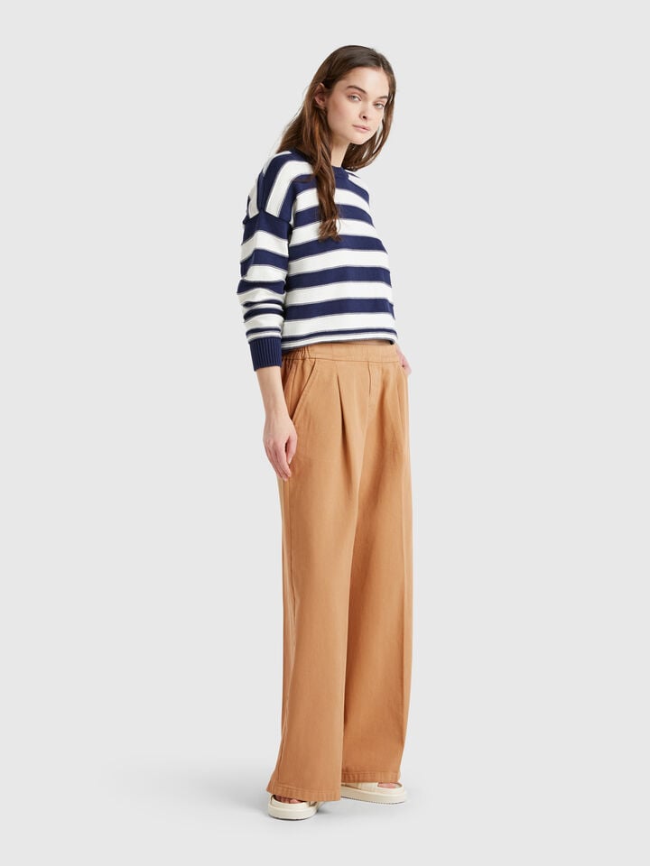 Benetton High-waisted Palazzo Trousers Camel