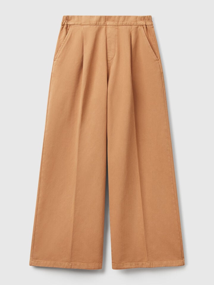 Benetton High-waisted Palazzo Trousers Camel