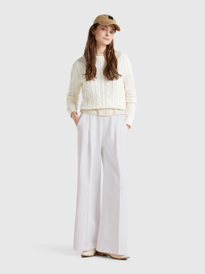 Benetton High-waisted Palazzo Trousers White