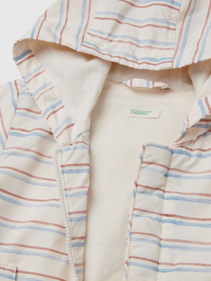 Benetton Jacket With Allover Stripes Creamy White