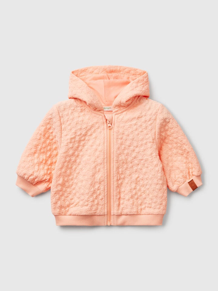 benetton Jacquard sweatshirt with zip Peach