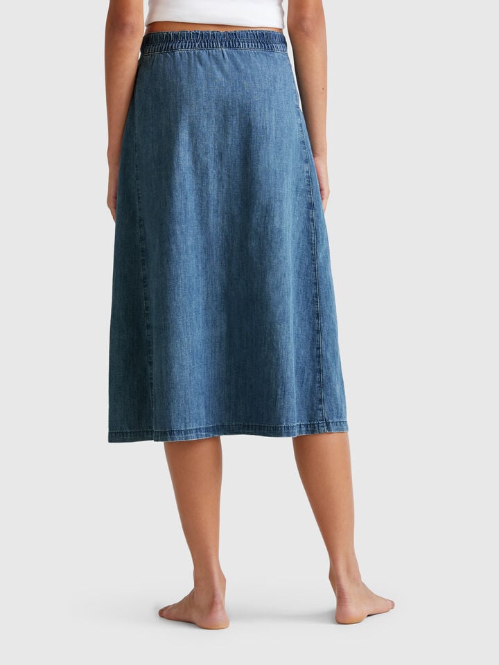 Benetton Jean Skirt With Buttons Blue
