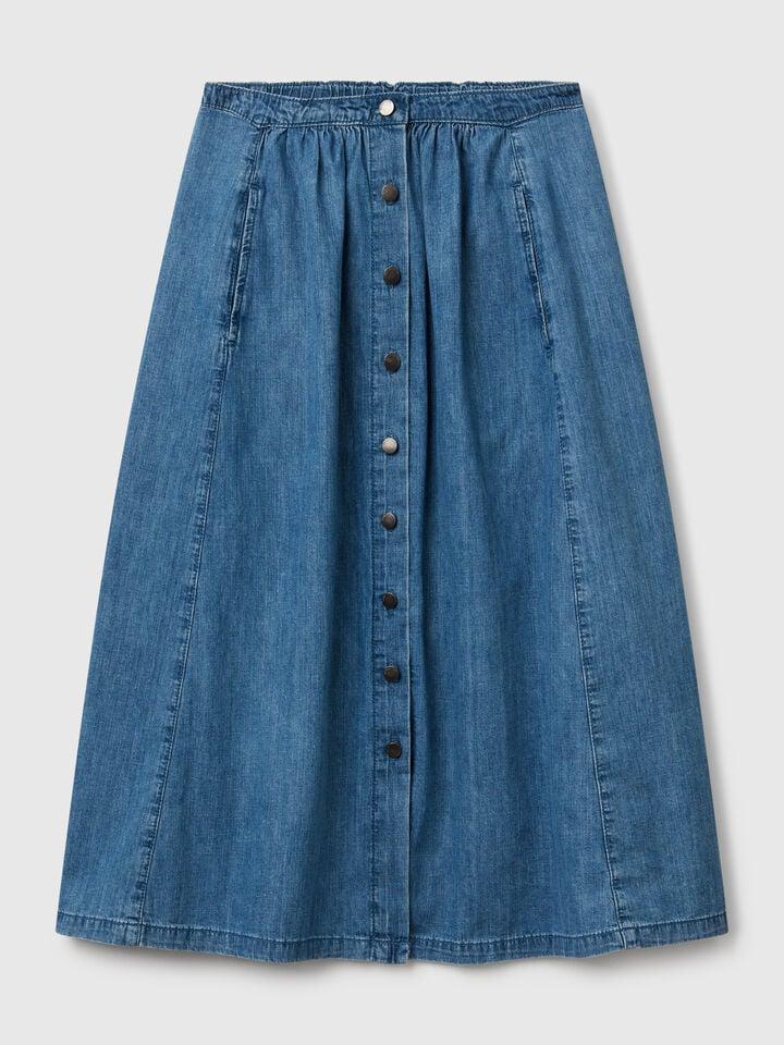 Benetton Jean Skirt With Buttons Blue