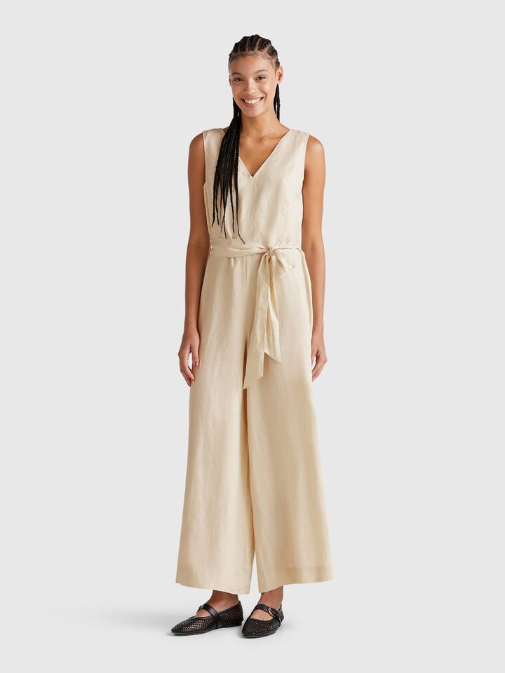 benetton Jumpsuit in pure linen Beige