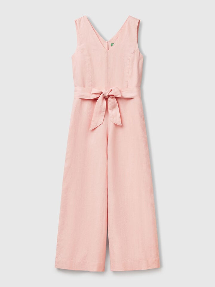 Benetton Jumpsuit In Pure Linen Soft Pink