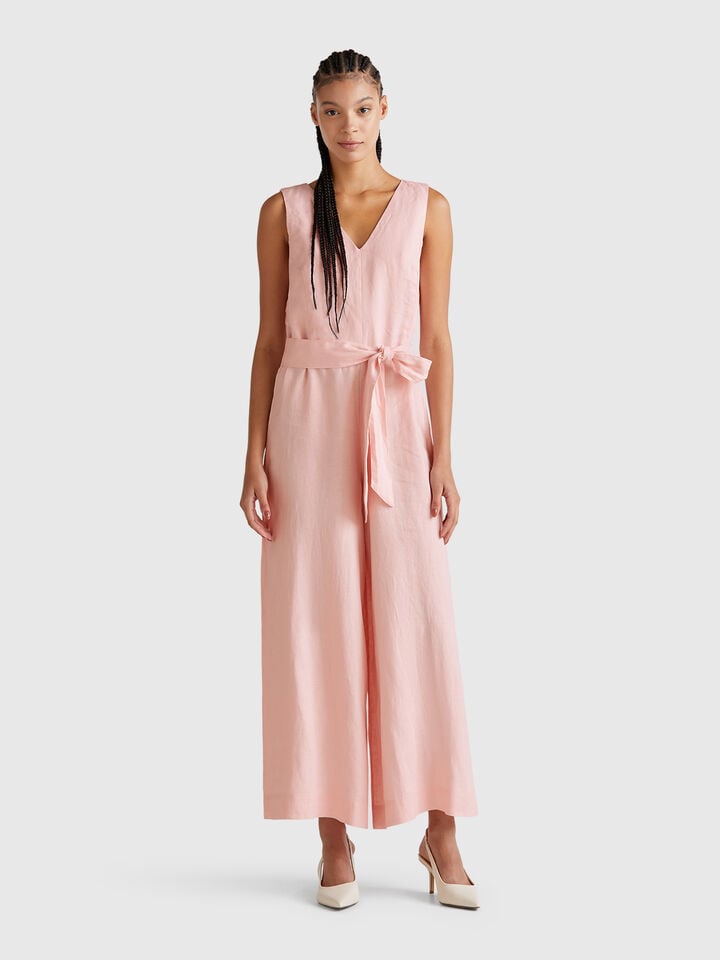 benetton Jumpsuit in pure linen Soft Pink