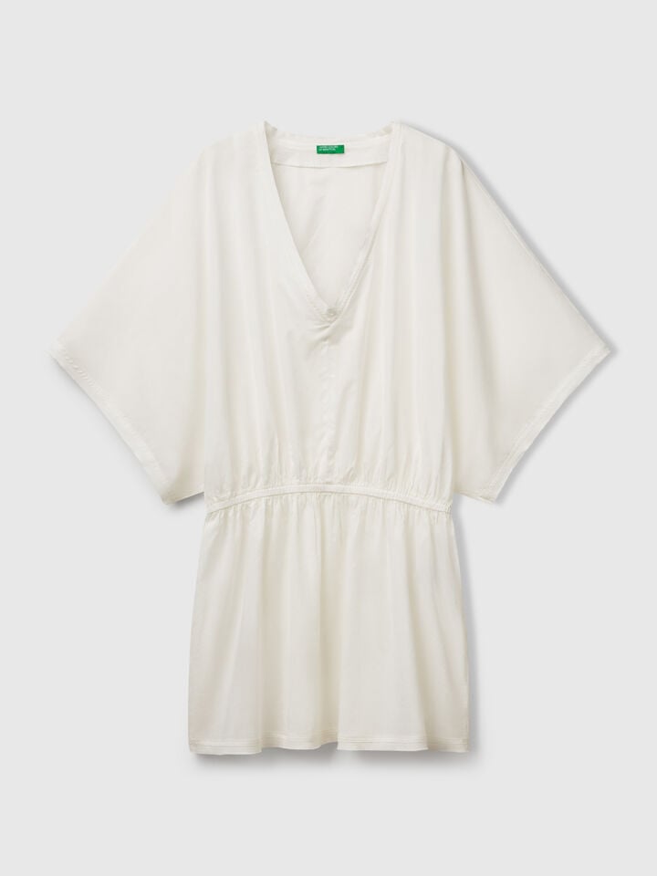 Benetton Kaftan In Lightweight Cotton Creamy White