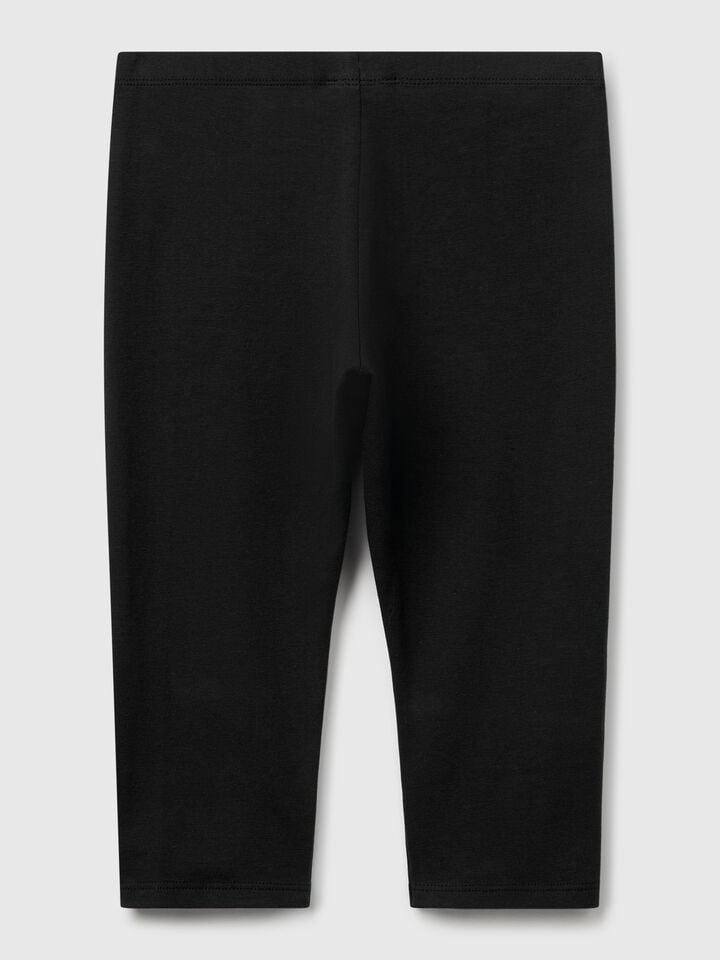 Benetton Knee-length Stretch Cotton Leggings Black