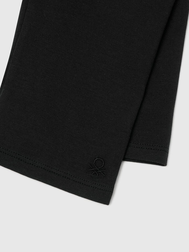 Benetton Knee-length Stretch Cotton Leggings Black