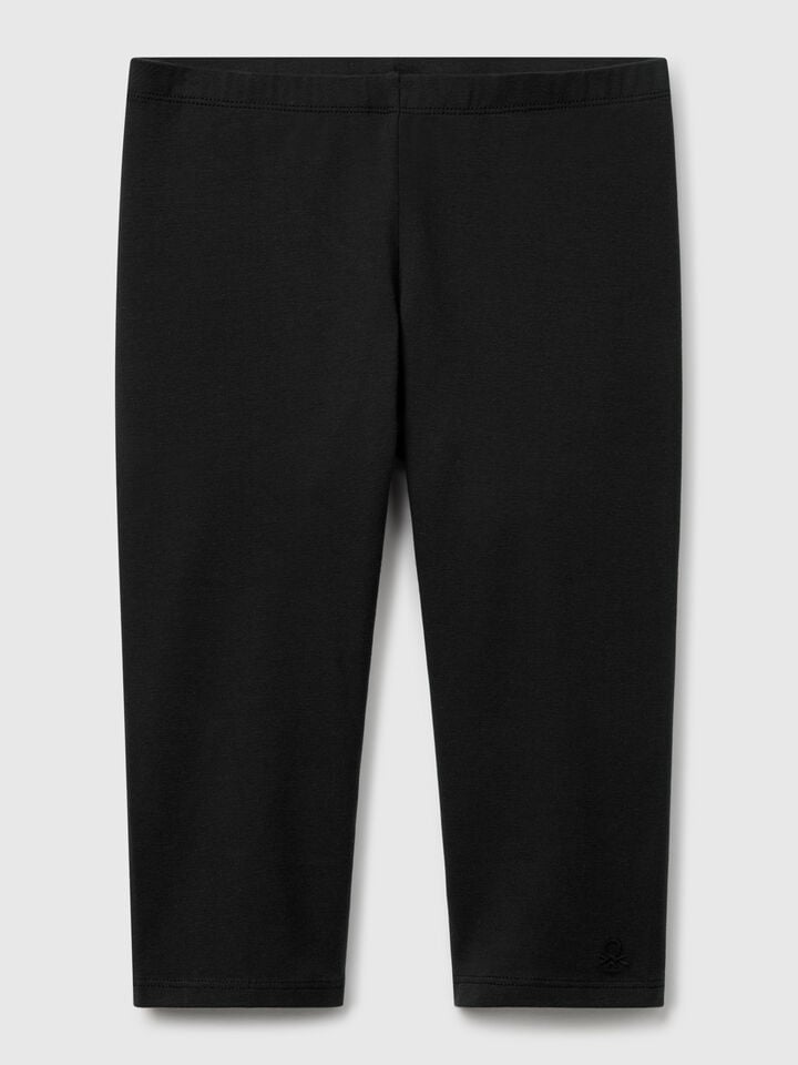 benetton Knee-length stretch cotton leggings Black