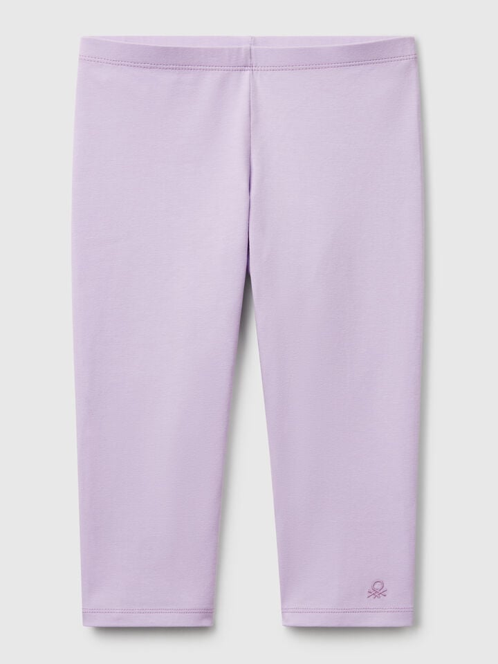 benetton Knee-length stretch cotton leggings Lilac