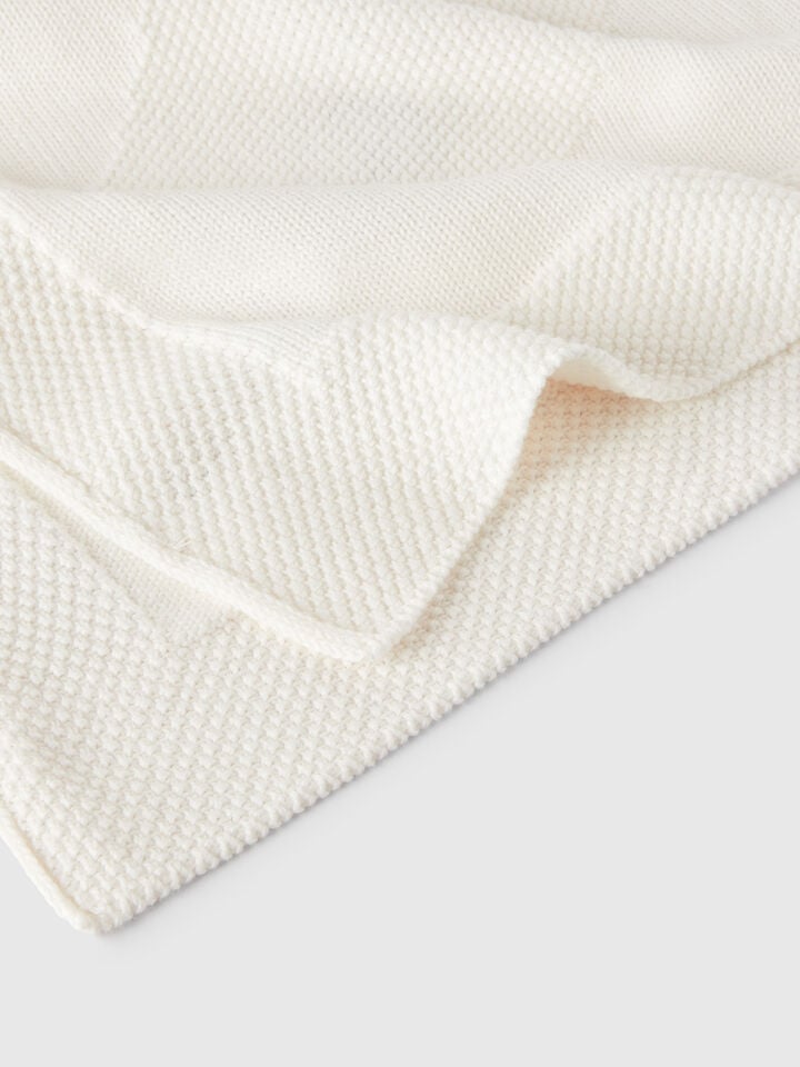 Benetton Knit Baby Blanket Creamy White