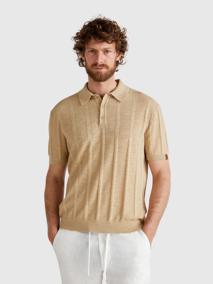 benetton Knit polo in linen blend Beige