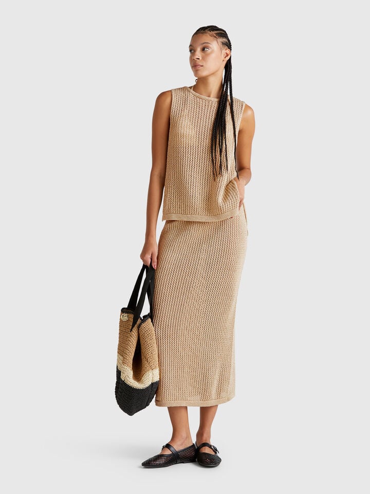 Benetton Knit Tricot Skirt Beige