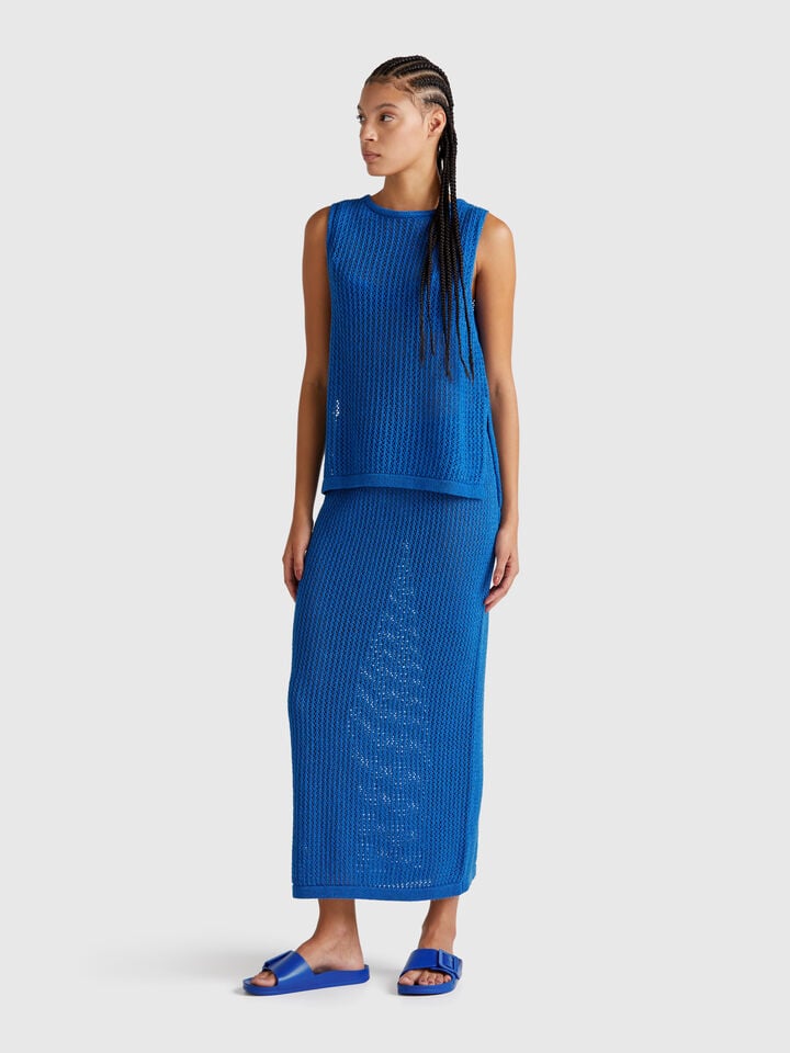 Benetton Knit Tricot Skirt Blue