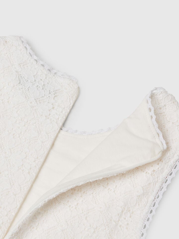 Benetton Lace Dress With Flounce Creamy White