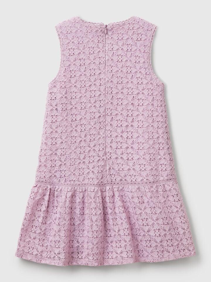 Benetton Lace Dress With Flounce Pink