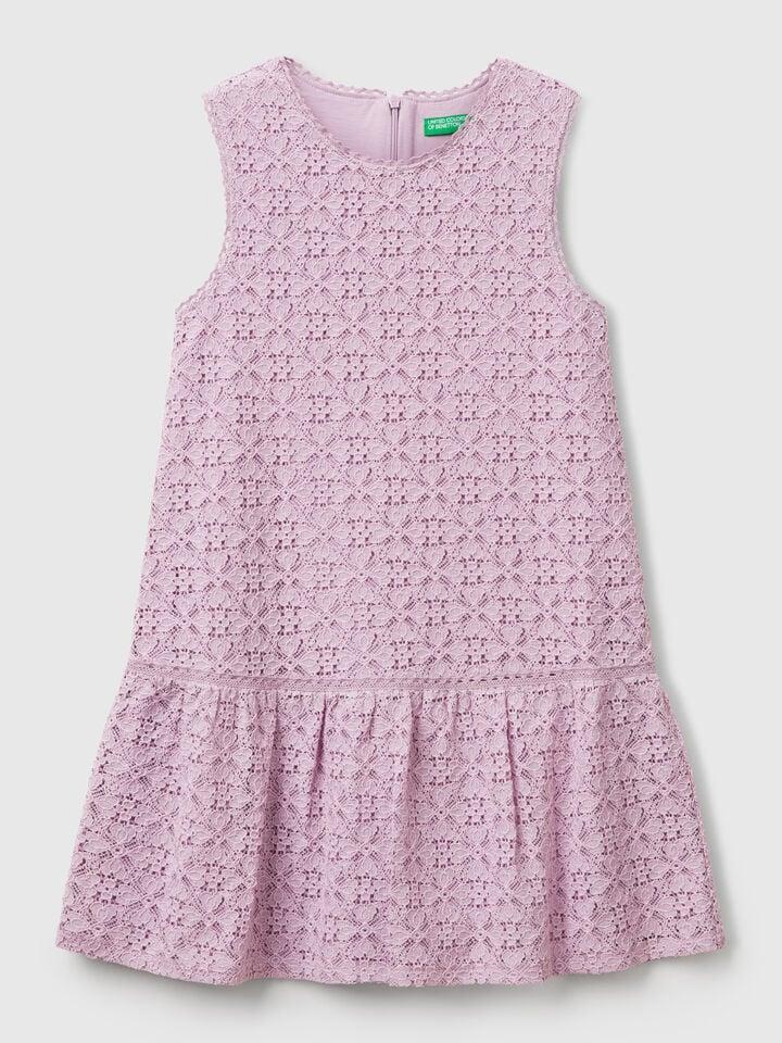 benetton Lace dress with flounce Pink