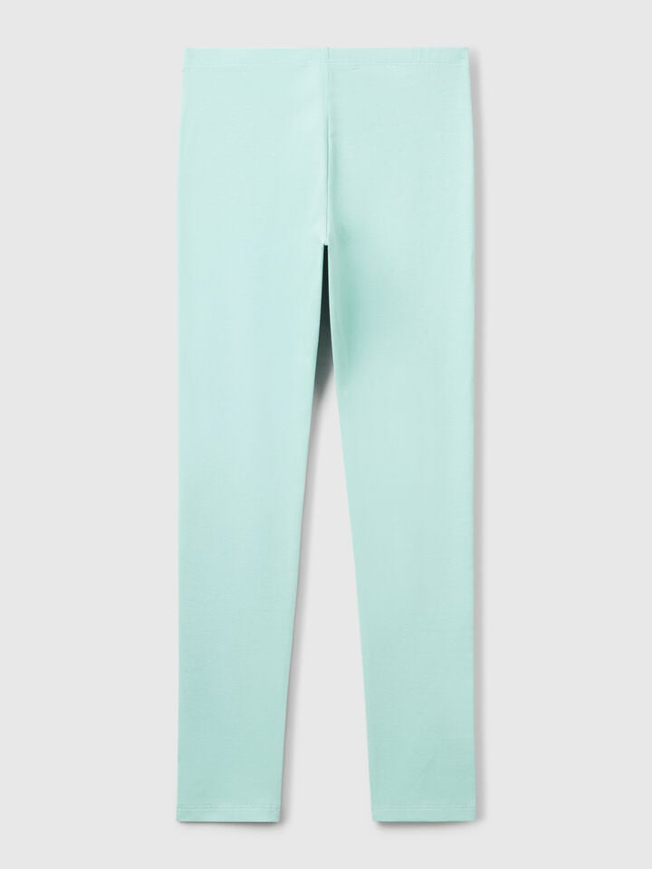 Benetton Leggings In Stretch Cotton With Logo Aqua