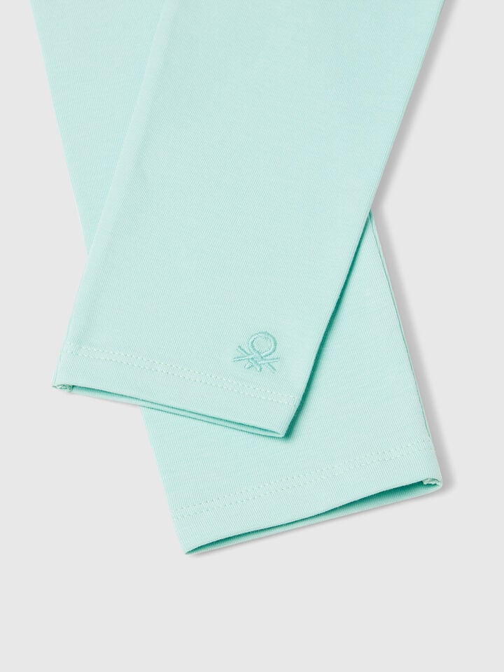 Benetton Leggings In Stretch Cotton With Logo Aqua