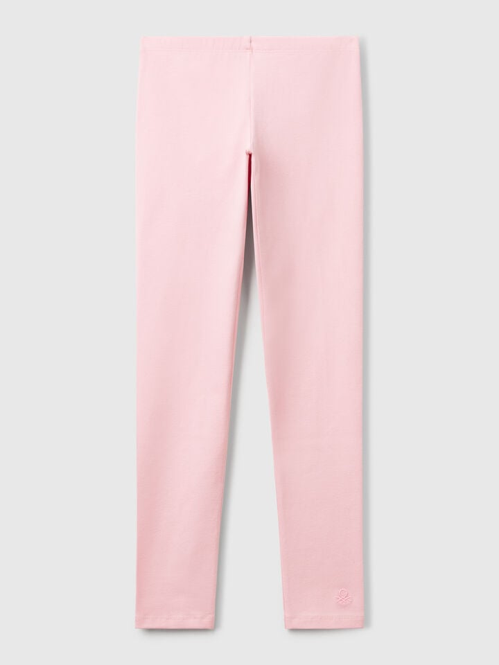 benetton Leggings in stretch cotton with logo Pink