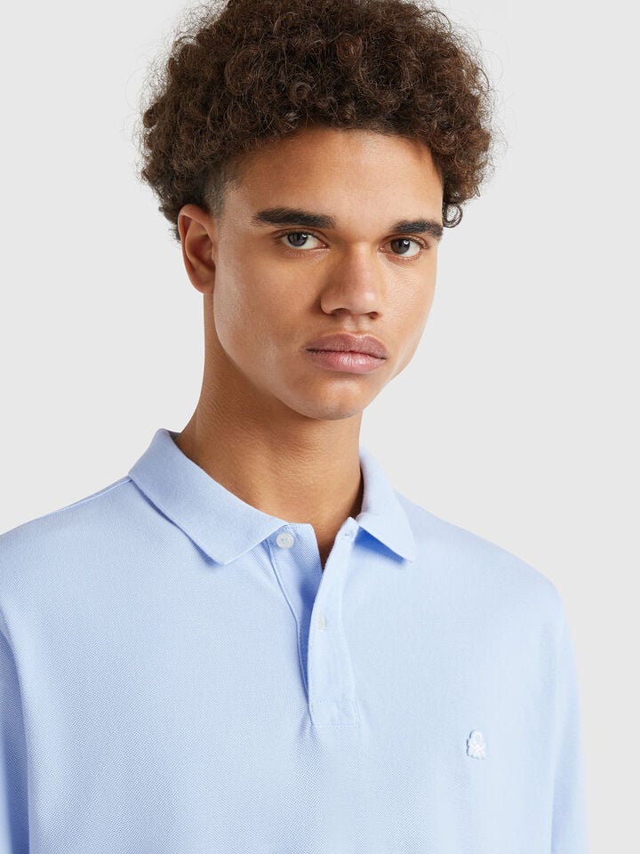 Benetton Light Blue Regular Fit Polo Sky Blue