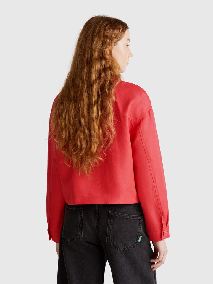 Benetton Linen Blend Jacket Brick Red