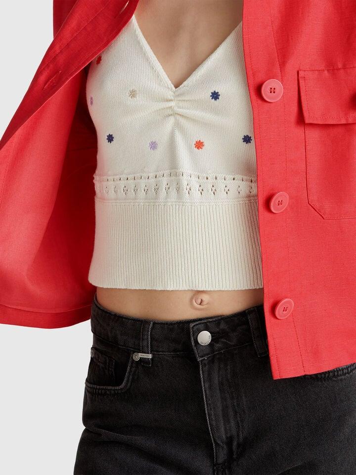 Benetton Linen Blend Jacket Brick Red