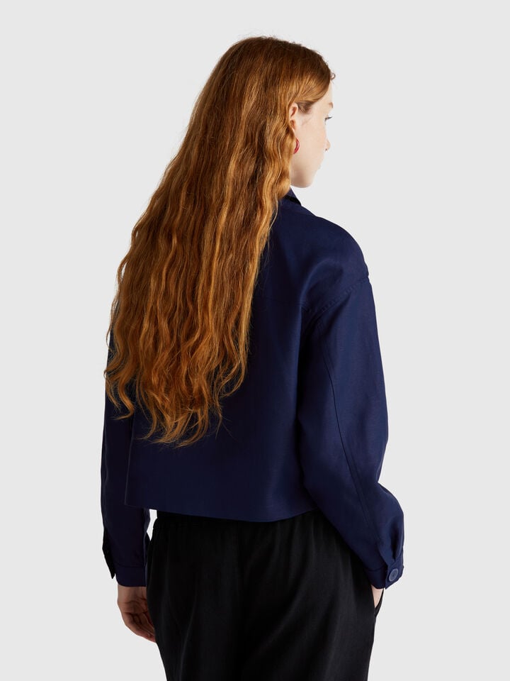 Benetton Linen Blend Jacket Dark Blue