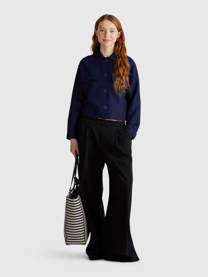 Benetton Linen Blend Jacket Dark Blue