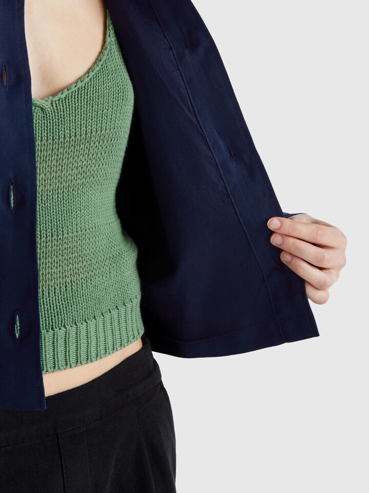 Benetton Linen Blend Jacket Dark Blue