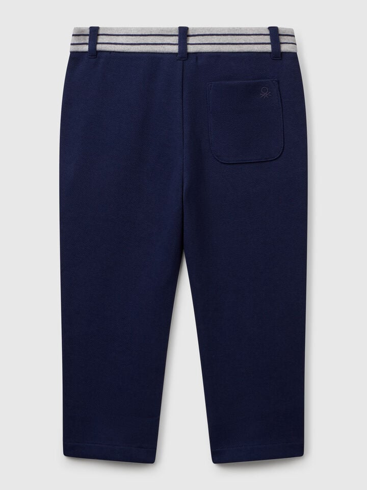 Benetton Long Cotton Trousers Dark Blue