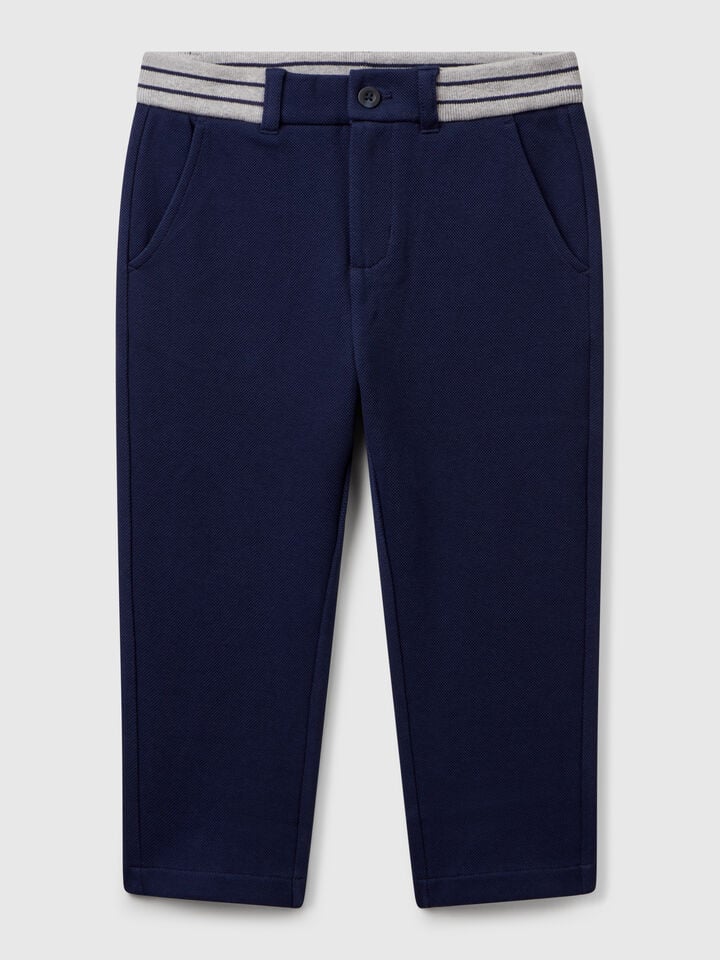 benetton Long cotton trousers Dark Blue