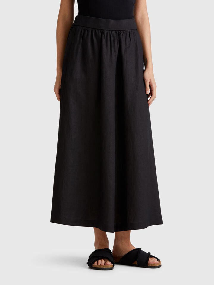 benetton Long skirt in pure linen Black