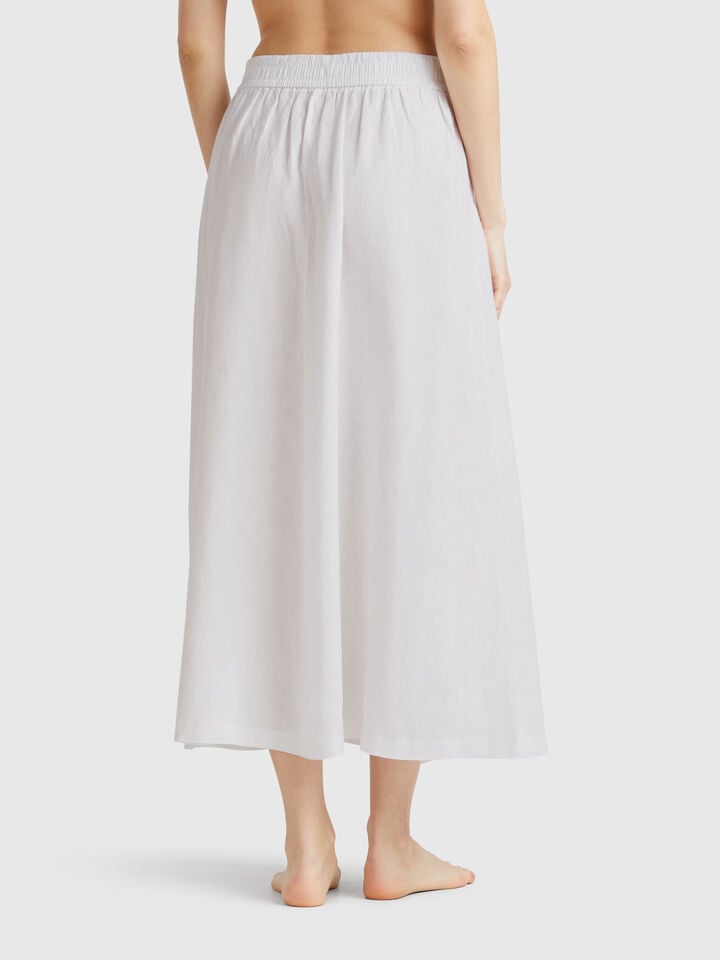 Benetton Long Skirt In Pure Linen White