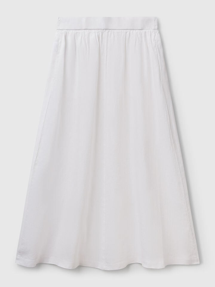 Benetton Long Skirt In Pure Linen White